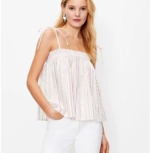 Ann Taylor LOFT Size XL Shimmer Stripe Bow Strap Smocked Cami XS
